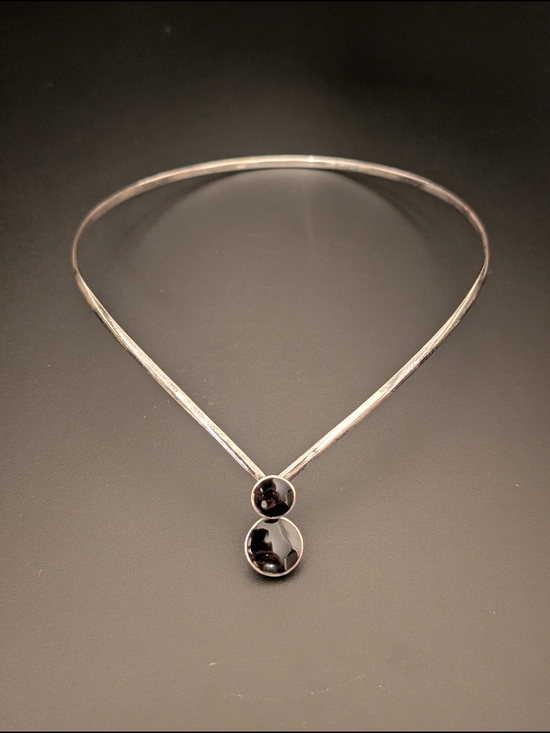 Silver Choker Necklace With Black Onyx - Picture 2 of 15